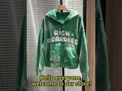 Felpa con cappuccio vintage con zip in cotone pesante 400/500 gsm, ricamo con toppa e lavaggio acido