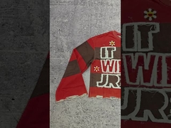 Logo personalizzato 280-300 Gsm di cotone ricamo distressato Acido lavato gomma cruda tagliata a strisce manica lunga