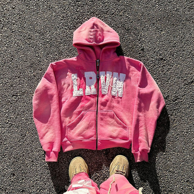 comprare Custom Oversized 500gm Acid Washed Zip Up Letter Distressed Patchwork ricamo Hoodies online manufacture