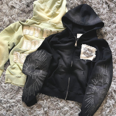 comprare Cappuccino maschile anti-pilling francese Terry Oversized Box con patch di ricamo distressed online manufacture