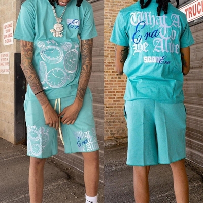 comprare Stampa a schermo di seta abito da ginnastica personalizzato per uomini T-shirt maschile e pantaloncini da sudore Set online manufacture