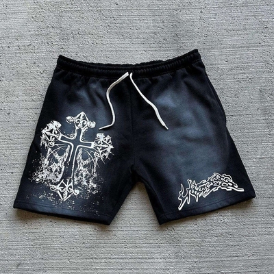 comprare Tricotti con stampa grafica su misura Vintage Acid Wash Shorts da uomo in cotone French Terry online manufacture