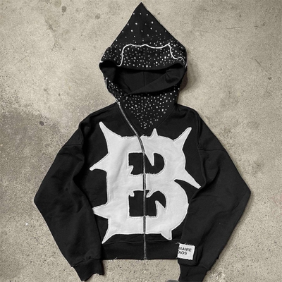 comprare Custom Y2k French Terry Patch Work Cut Off Hoodie tagliata in stile distressed lavato online manufacture