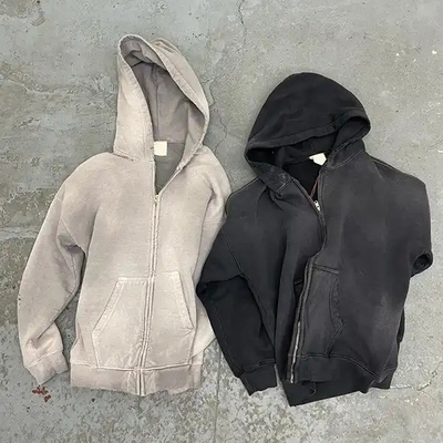 comprare Vintage uomo Acid Wash Sole sbiadito Afflitto Full Zip Up Hoodie Peso pesante francese Terry online manufacture