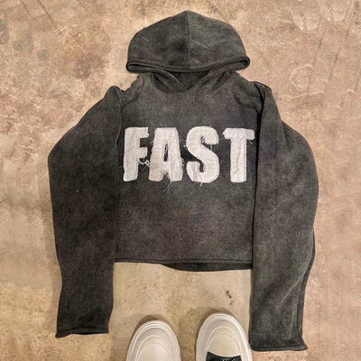 comprare Abbigliamento da strada da uomo personalizzato ricamato Sole sbiadito Taglio bordo Acido lavaggio felpe con gomma grezza online manufacture