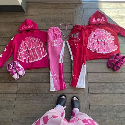 comprare Collare Custom Cappucciato Sweatshirt femminile Y2k con Design Zip Up e Flare Sweatpants Set online manufacture