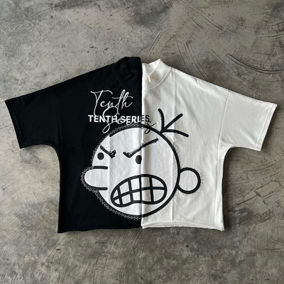 comprare 400 grammi spessore colletto ricamo spalla caduta bianca oversized T-shirt tagliato maschio online manufacture