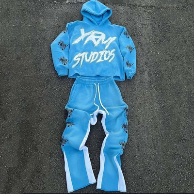 comprare Tavolo personalizzato Y2K Cut Raw Hem Hoodie e Sweatpants Set per abbigliamento da strada maschile in cotone online manufacture