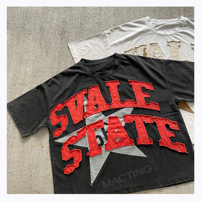 comprare T-shirt grafici personalizzati per uomo DTG Stampa Vintage Distressed Patch Embroidery Acid Wash online manufacture