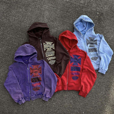 comprare Cappuccino da uomo anti-restringimento Acid Wash tagliato con doppia cerniera stile Vintage Sun Fading online manufacture