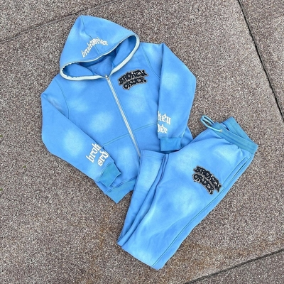 comprare Etichette Unisex Hoodies Maschile Set Custom Full zip up Hoodie Tracksuit Acid Wash Sweatsuit online manufacture