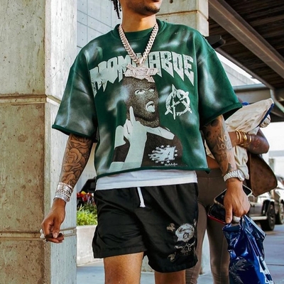 comprare Abbigliamento da strada da uomo Vintage Acid Wash Sun Faded Raw Hem boxy fit crop top T-Shirt online manufacture