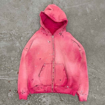comprare Leggera 400 grammi di cotone zip-up cappuccio vintage angosciato rosa sole sbiadito francese Terry online manufacture