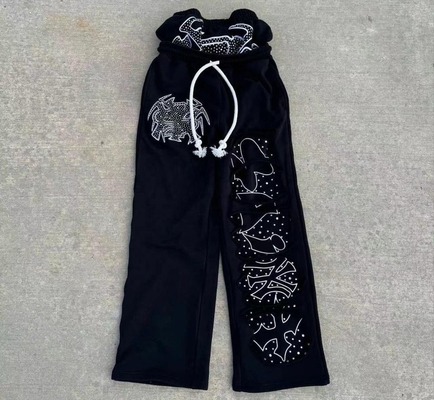 comprare Vintage Acid Wash Distressed Rhinestone Double Waist Flared Baggy Sweatpants 100% cotone online manufacture