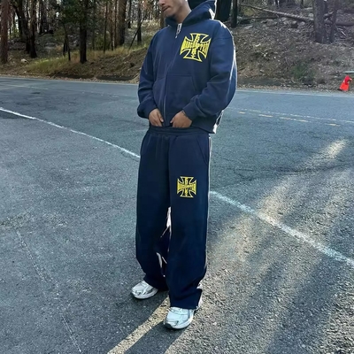 comprare Vintage Acid Wash Costumi da ginnastica DTG Stampa Sweat Suit Casual Daily Life Jogger Set online manufacture