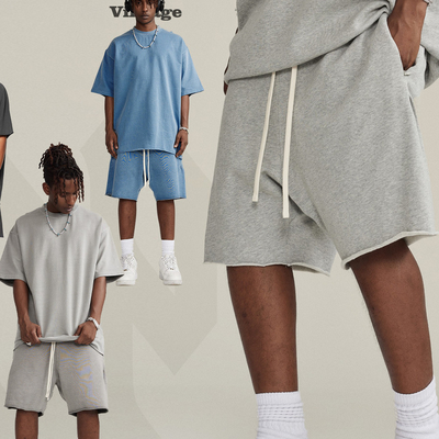 comprare Pantaloncini da uomo con orlo grezzo in vita elastica vintage da palestra per allenamento da jogging con lavaggio acido da uomo estivo 2024 online manufacture