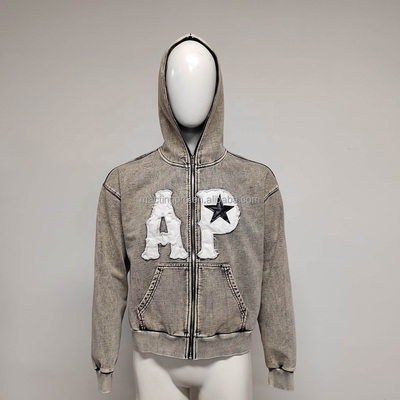 comprare 360 grammi di tessuto Peso di cappuccio personalizzato con zip completo e lavaggio acido vintage online manufacture