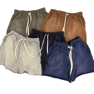 comprare ragazzo nero vintage pantaloncini da lavaggio acido Raw Edge Heavy Cotton Francese Terry Fleece Sweat Shorts Men's Run online manufacture