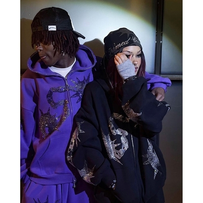 comprare Y2k Streetwear Unisex Uomini Hoodies personalizzati e pantaloni da ginnastica Set con cappuccio di strass online manufacture