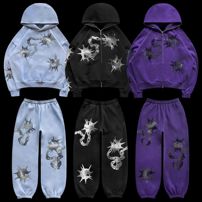 comprare Streetwear Y2k Unisex Full Face Zip Up Bling String Hoodie Set 100% di cotone Uomini personalizzati online manufacture