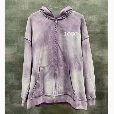 comprare Vintage Distressed Ripped Tie Dye Zip Up Hoodies Detezione aghi e disegno personalizzato online manufacture