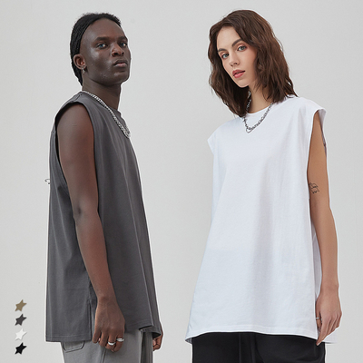 comprare Sporty Basketball Sleeveless Slit Tank Top Custom 100% Cotton Nero Gym Maschile Customized online manufacture