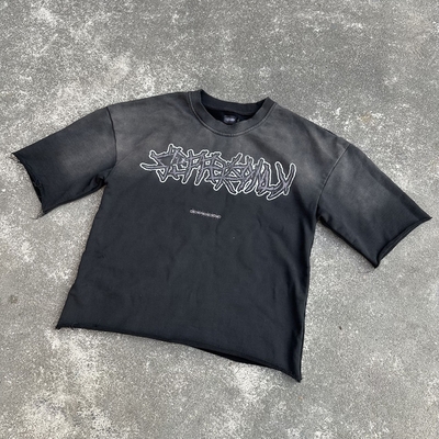 comprare 300 grammi T-shirt francese Terry Peso pesante T-shirt sole sbiadito Acido lavato T-shirt tagliato maschile online manufacture
