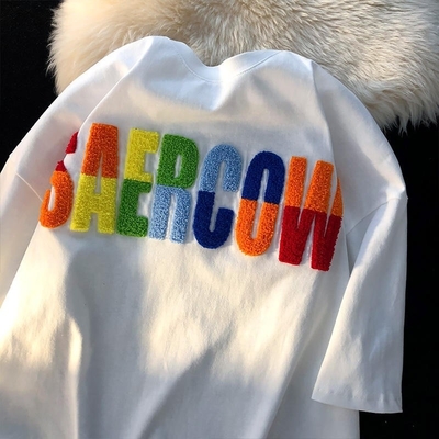 comprare Disegno del logo Custom 100% di cotone T-shirt a collo rotondo asciugamano con patch ricamo a chenille online manufacture