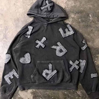 comprare Detezione degli aghi Sì abbigliamento di strada personalizzato Applique ricamo distressed Hoodie per uomini online manufacture