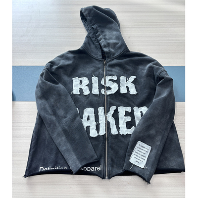 comprare Peso pesante da uomo su misura 400 gsm Vintage Acid Wash Zip Up Hoodie con cerotto ricamato online manufacture