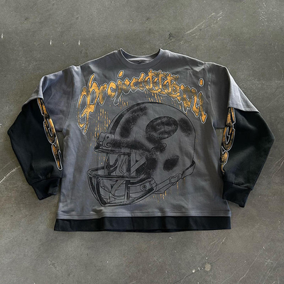 comprare T-shirt a manica lunga lavato nero T-shirt da uomo Peso pesante Acid Wash Hip Hop Style online manufacture