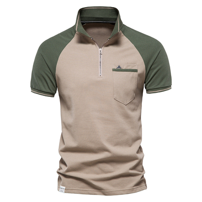 comprare Camicia da polo personalizzata maschile estiva con splicing bicolore e design frontale a cerniera online manufacture