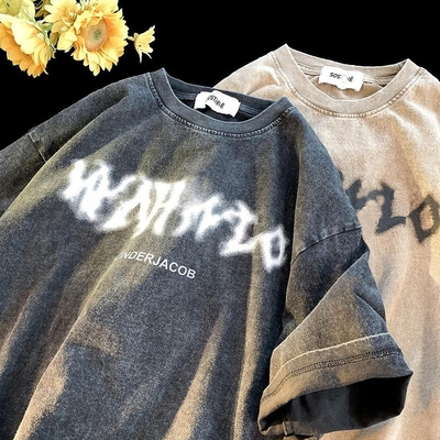 comprare Etichette personalizzate T-shirt da uomo di cotone pesante Stampa grafica Acid Wash T-shirt vintage online manufacture