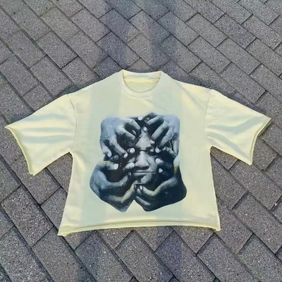 comprare Logo personalizzato T-shirt francese a stampa a schermo in tessuto di terry pesante oversize tagliato per uomini online manufacture