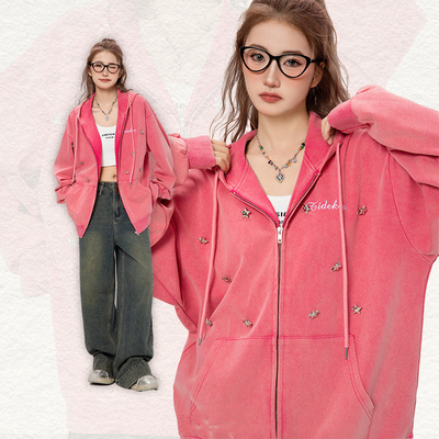 comprare Custom Y2k Girls Rhinestone Bling Star Zip Up Hoodies in S-6XL o taglia personalizzata online manufacture