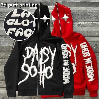 comprare T-shirt con cappuccino con cerniera a zip per uomo Full Face Rhinestone 3D Puff Printing per Streetwear Style online manufacture