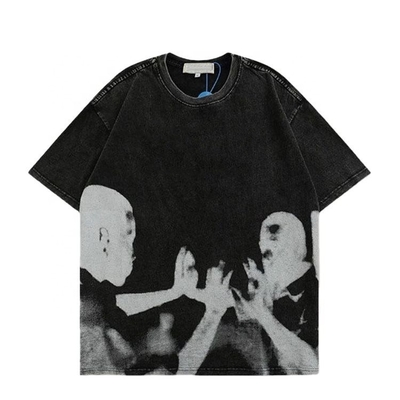 comprare 200gm 300gm 400gm T-shirt da uomo con stampa digitale vintage lavata con acido online manufacture