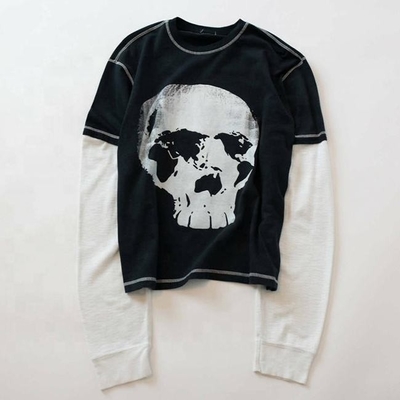 comprare Hip Hop Style Custom double layer long sleeve t-shirt double shaded shirts with Printed Skull Graphic online manufacture