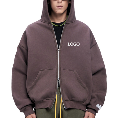 comprare Collare con cappuccio Stampa di abbigliamento di strada marrone zip up crop top hoodie con 500 Gsm online manufacture