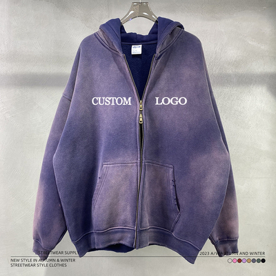 comprare Vintage Two Way Double Zipper Ripped Distressed Hoodie Invernale Abbigliamento da Strada Spesso per Uomini online manufacture