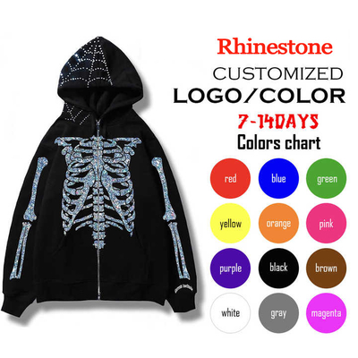 comprare Custom Design Full Zip Up Hoodie con ricamo a doppio strato e Strass Bling online manufacture