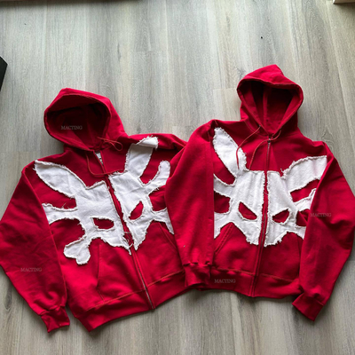 comprare LAVATO Custom 500 Gsm Streetwear Peso pesante francese Terry Vintage Acid Wash Distressed Patch Applique ricamo Zip Up Hoodie online manufacture