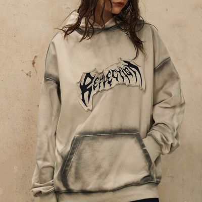 comprare 500gm Magliette a maglia con patch di grandi dimensioni Embroidery Logo Maschile Pullover vintage con cappuccio Sweatshirt maschile online manufacture