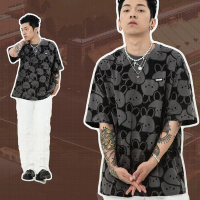 comprare O-Neck Unisex Streetwear Custom 100% Cotton Graphic All Over Screen Print T-Shirt online manufacture