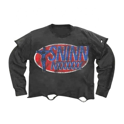 comprare T-shirt a manica lunga su misura Vintage Lavata Rompita 250Gsm T-shirt doppio strato 100 cotone online manufacture