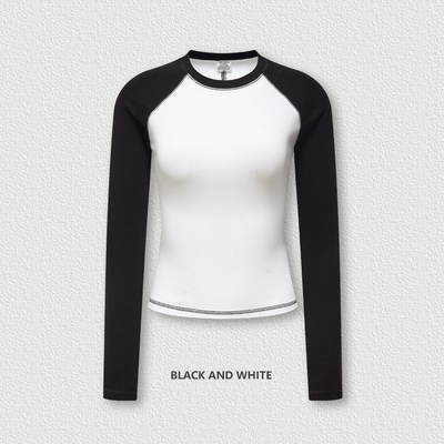 comprare 5xl 4xl 3xl 100 T-shirt a manica lunga in cotone O-Neck Collar Donna Y2k Vintage Contrasto Raglan Bianco online manufacture