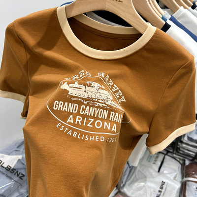 comprare T-shirt a manica corta di colore americano con contrasto vintage stampato S-2XL o personalizzare le dimensioni online manufacture
