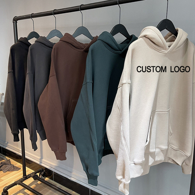 comprare Spessore francese Terry Fleece Maglioni maschili con cappuccio di grandi dimensioni Drop marrone grigio Shoulder Hoodies stile pullover online manufacture