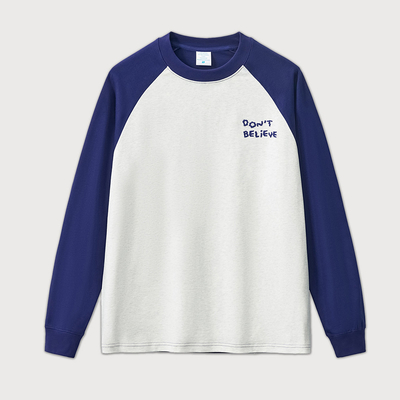 comprare 100% di cotone in grande dimensione Lettera ricamata a manica lunga a manica larga a contrasto Trim Raglan T-shirt a manica per uomini online manufacture