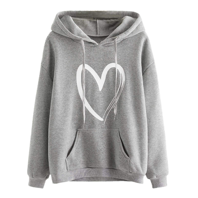 comprare abito con cappuccio ricamato su misura moda di caduta tendenza donna Casual Heart Print Pullover a manica lunga online manufacture